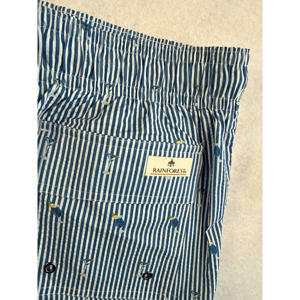 Rainforest Mens Bering Sea‎ Striped Martini Swim Trunks RF02A4237 Blue Small NWT